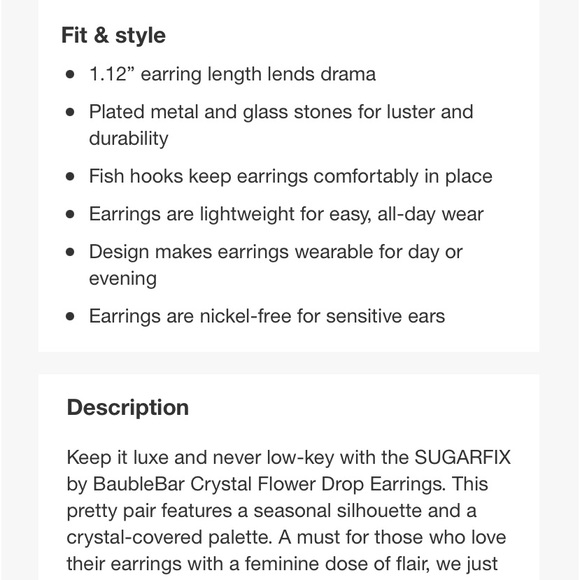 Baublebar Sugarfix Crystal Gold Flower Drop Earrings NWT - Picture 5 of 6